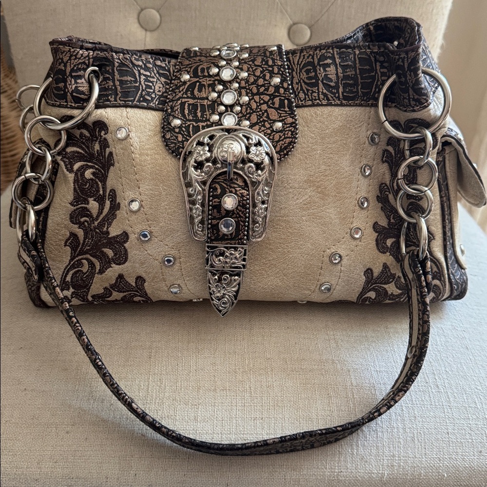 Brown and Cream Western Bling Handbag